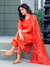 Orange Colour Cotton Blend With Print Kurti With Pant Dupatta Wholesale Price In Surat Aaradhna 2029